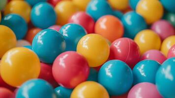 kleurrijk plastic ballen in een kinderen speelkamer detailopname foto