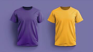 geel en Purper Mannen t-shirt realistisch mockup foto