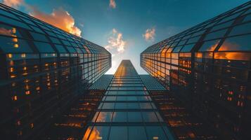 een heel hoog gebouw staand hoog tegen een Doorzichtig lucht backdrop foto