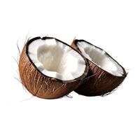 vers palm fruit. twee helften van een rijp kokosnoot geïsoleerd. gezond eetpatroon. vegetarisch voedsel foto