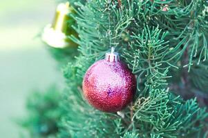 Kerstmis dag of Kerstmis decoratie , Kerstmis bal Aan pijnboom boom foto