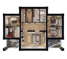 3d geven plan en lay-out van een modern appartement privaat huis met een terras foto