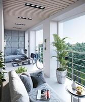 3d renderen van een modern met meerdere verdiepingen gebouw terras of balkon foto