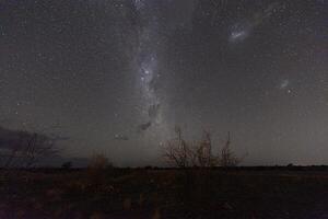 panoramisch beeld van de sterrenhemel lucht en de melkachtig manier gefotografeerd in de namibisch woestijn foto