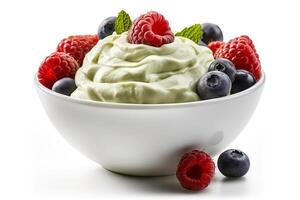 yoghurt en bessen geïsoleerd Aan wit achtergrond.. foto
