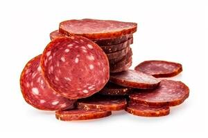 gerookt salami worst geïsoleerd Aan wit achtergrond.. foto