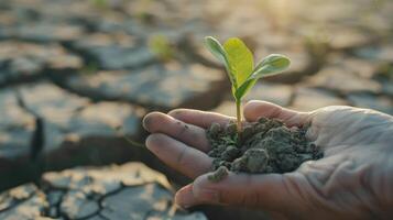 zaailing schoft Aan droog land- jong mans hand- brengt Wijzigen. foto