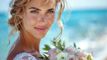 een vrouw Holding een kleurrijk boeket van bloemen foto