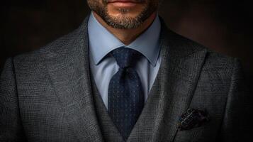 een Mens met een baard gekleed in een pak en stropdas foto
