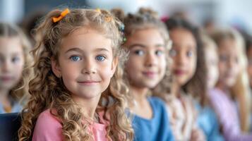 jong meisjes gezeten naast elk andere in een groep instelling foto