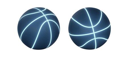 blauw basketbal met helder gloeiend neon lijnen Aan wit achtergrond foto