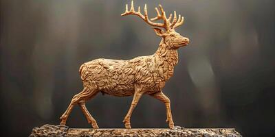 houten hert beeldhouwwerk met gedetailleerd vakmanschap en een trots houding ai beeld foto