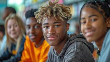 jong mensen zittend De volgende naar elk andere in een groep foto