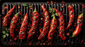 rooster met vers rood paprika's wezen gekookt foto