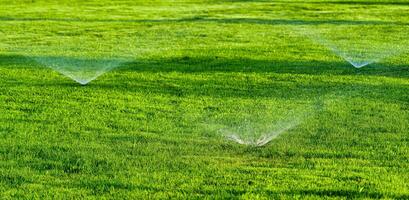 automatisch gazon gieter systeem gieter de jong groen gazon gras in de park. foto