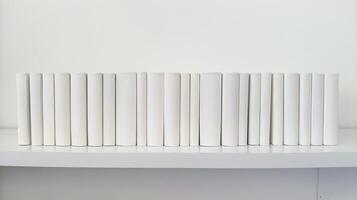 minimalistische wit boeken Aan plank foto