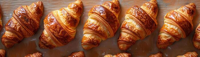 glinsterend vers croissants in ochtend- licht foto