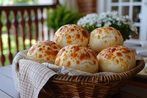 pao de queijo braziliaans kaas brood in de keuken tafel professioneel reclame voedsel fotografie foto