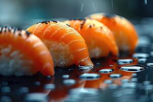 sashimi sushi in de keuken tafel professioneel reclame voedsel fotografie foto