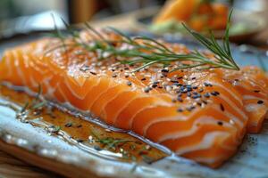 sashimi sushi in de keuken tafel professioneel reclame voedsel fotografie foto