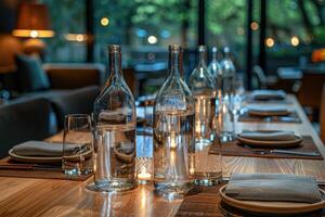 mineraal water flessen Aan de tafel professioneel reclame voedsel fotografie foto