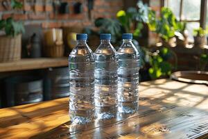 mineraal water flessen Aan de tafel professioneel reclame voedsel fotografie foto