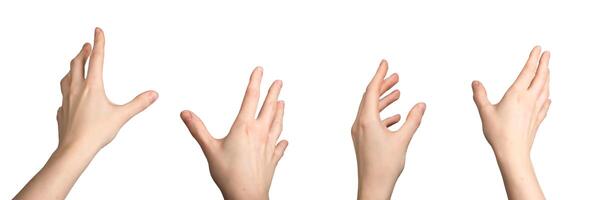 hand- gebaren, vr gebruik makend van. palm uitgerekt, vingers gepositioneerd voor virtueel aanraken. abstract concept van foto