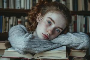 tiener- leerling met boeken foto