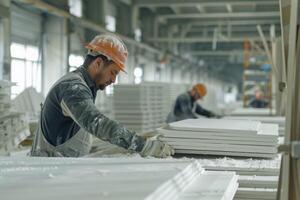 gebruiker arbeider Aan de calcium silicaat vel productie foto