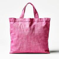 eco vriendelijk roze canvas tote zak Aan wit achtergrond. ontwerp sjabloon voor mock-up , foto