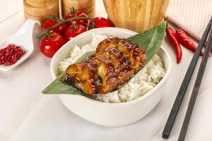 gegrild paling met gestoomd rijst- foto