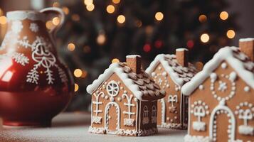 Kerstmis decoraties, speelgoed- huizen miniatuur detailopname foto