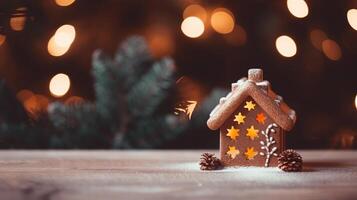 Kerstmis decoraties, speelgoed- huis miniatuur detailopname foto