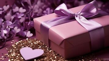 Valentijnsdag dag geschenk, een doos met een boog en harten detailopname. 14 februari concept foto