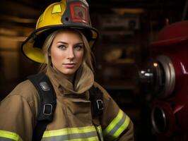 vrouw brandweerman Bij werk detailopname. vrouw carrière concept foto