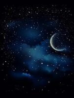 maanlicht nacht met een halve maan maan temidden van sterren Aan een donker achtergrond foto