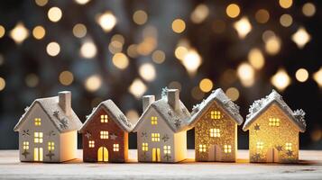 Kerstmis decoraties, speelgoed- huizen miniatuur detailopname foto