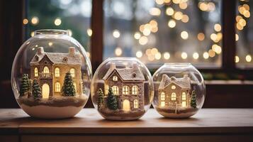 Kerstmis decoraties, speelgoed- huizen miniatuur detailopname foto