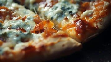 extreem detailopname van smakelijk pizza. voedsel fotografie foto
