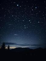 starlit lucht over- berg silhouet achtergrond, rustig nacht uitzicht foto