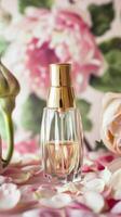 vrouwelijk parfum met bloemen backdrop foto