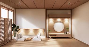 houten kast in moderne lege ruimte en witte muur op witte vloer kamer japanse stijl. 3D-rendering foto