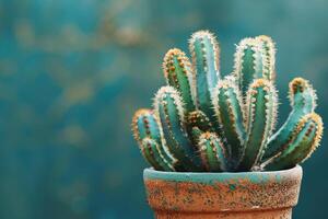 levendig cactus TROS in terracotta pot gevangen genomen Bij dichtbij reeks in daglicht foto