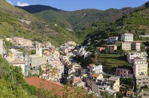 visie van de beroemd kust dorpen van cinque terre. kleurrijk huizen en gebouwen. visvangst dorp. toeristisch bestemming. UNESCO wereld erfgoed plaats. foto