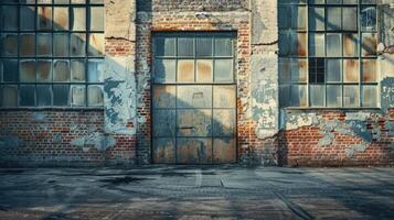 industrieel achtergrond leeg grunge stedelijk straat met magazijn steen muur foto