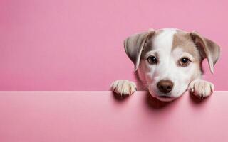hond, liefde uw huisdier dag, banier, groet kaart, sociaal media, roze achtergrond foto