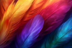 regenboog kleurrijk pluizig ara veren achtergrond, veren achtergrond, kleurrijk veren behang, ara vogel veren patroon, foto