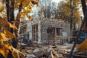 ai gegenereerd gebouw een silicaat blok huis in een zomer huisje. foto