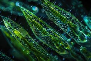ai gegenereerd donker veld- microscopie diatomeeën kiezelhoudend algen foto