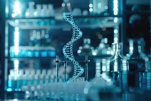 ai gegenereerd genetisch Onderzoek biotech wetenschap menselijk biologie farmaceutisch technologie. foto